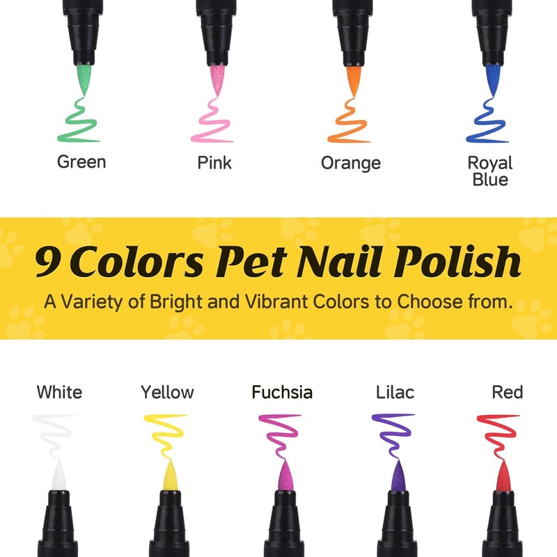 Cherocito Dog Nail Polish Pens Quick Dry,9 Colors Safe Dog Nail Polish Set to DIY Pretty Nails, Ideal Gifts for Dogs Cats Light Dark Nails, Odorless, Non-Toxic, Water-Based Pet Nail Accessories Set - Image 5